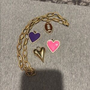 Virtue Gold Heart Pendant with Purple and Pink Enamel Charms with gold necklace